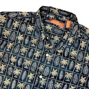 Tori Richard Men's Shirt Button Up Size XL Hawaiian 100% Cotton Black Palm Trees